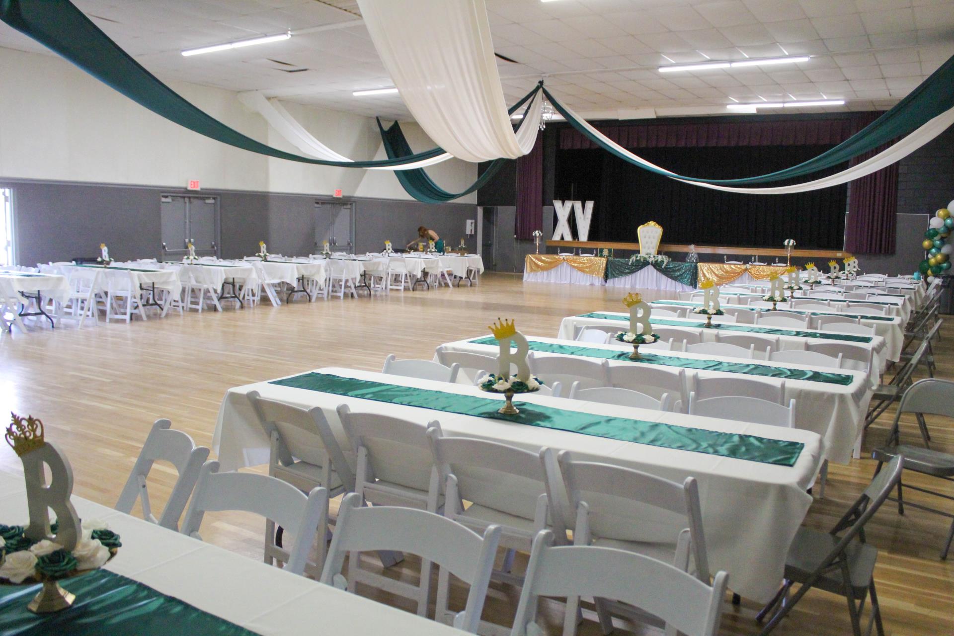 James A. Woody Community Center Auditorium Quince Decorations March 2023