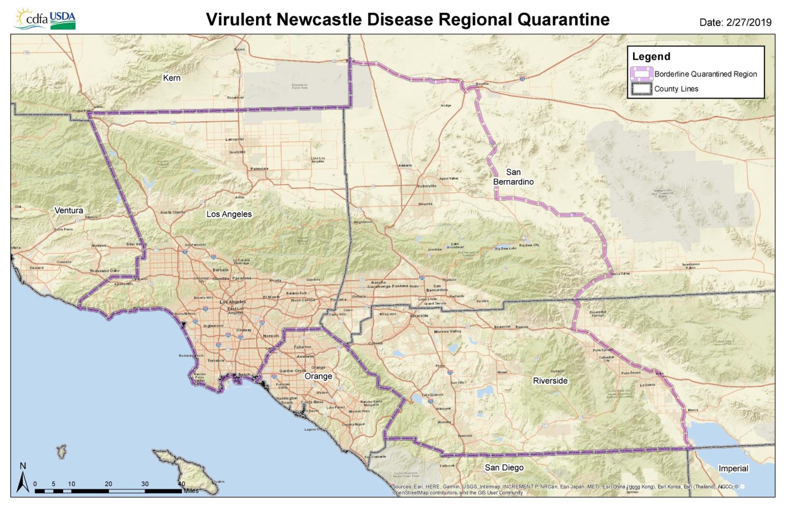 Virulent Newcastle Disease (VND) Regional Quarantine map