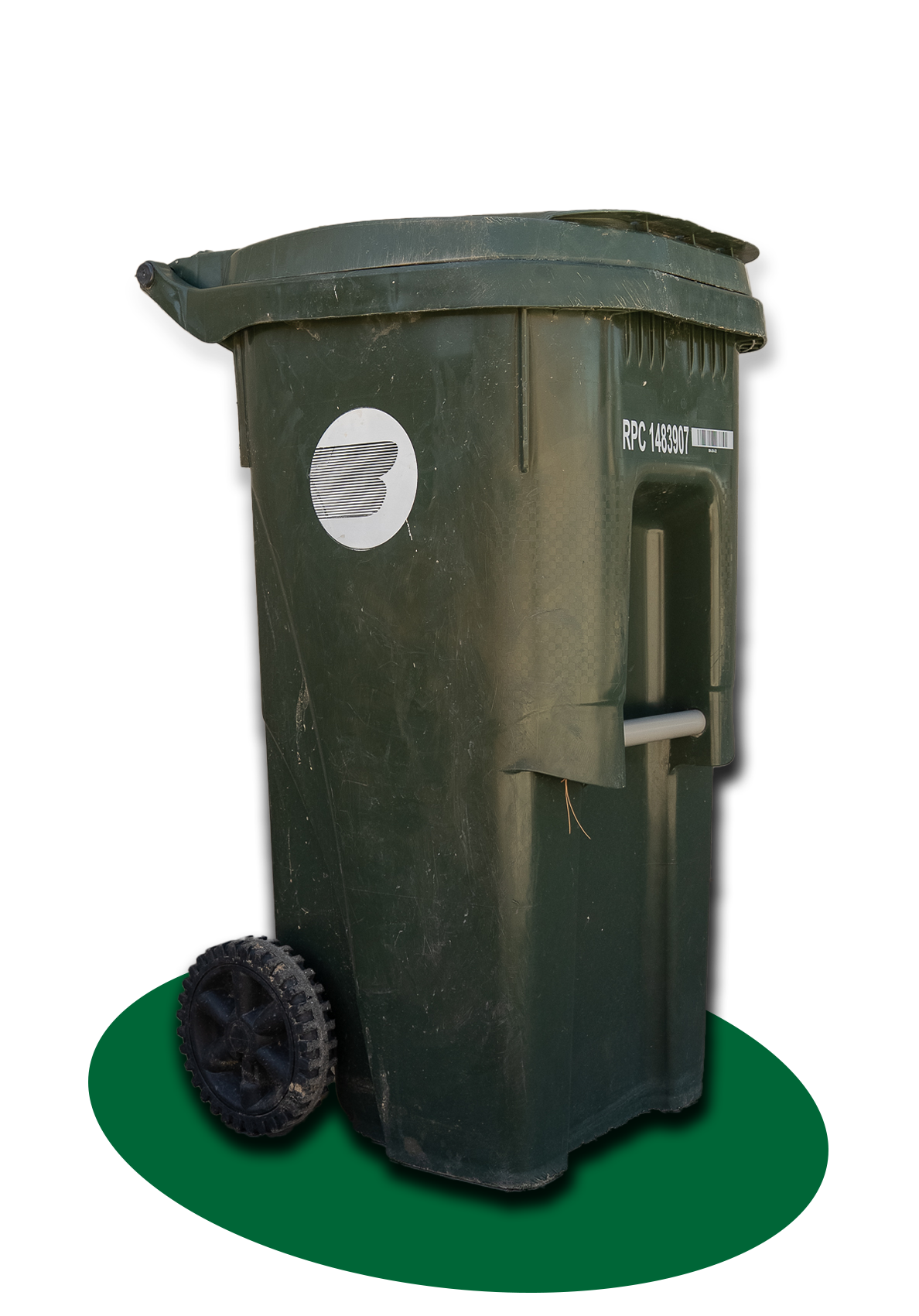 small green trash can with green decoration